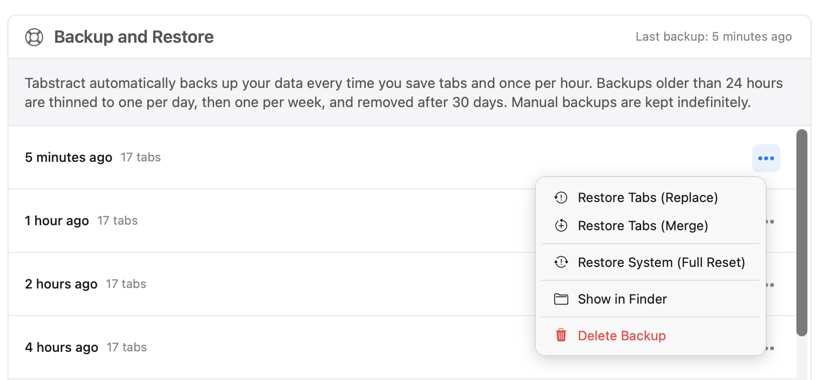 Backup and Restore screenshot